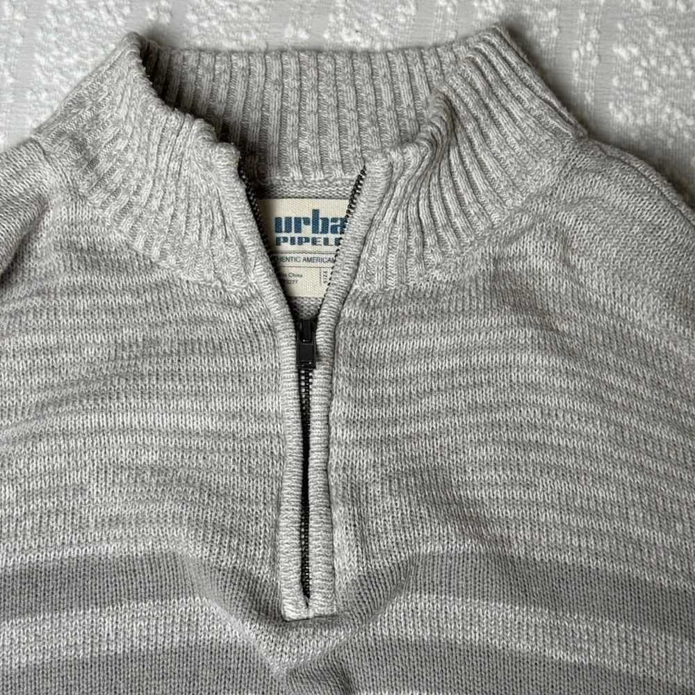 Urban Pipeline Mens 1/4 Zip Striped Old Money Sweater Size XL Gray Preppy Layers